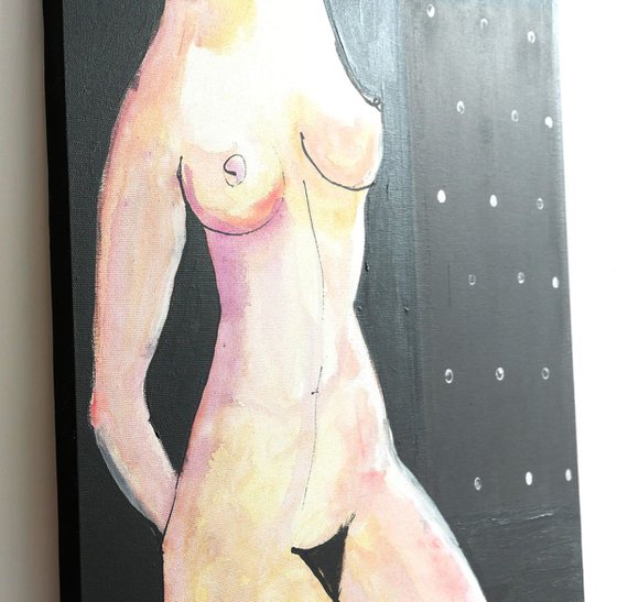 Pensive -  Abstract Female Nude Acrylic Painting