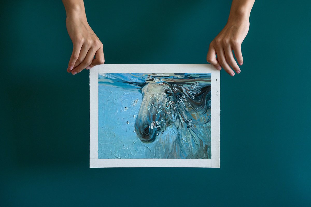 Impressionistic Animal Oil Painting By Anastasia Parfilo, 11 X 8, Sea Summer Horse I?, Original Artwork