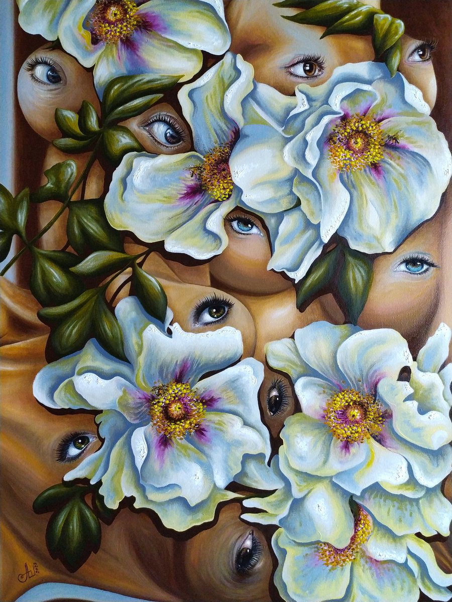 Surrealistic Portrait Oil Painting By Anna Shabalova, 20 X 28, The Garden Of Consciousness, Original Artwork