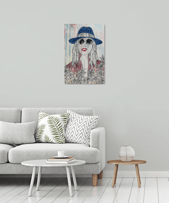 Abstract Girl in a blue hat CZ19004