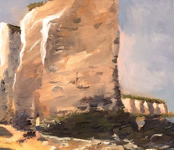 Sunny day at the Botany Bay Chalk Stacks! - original oil painting, Unframed!