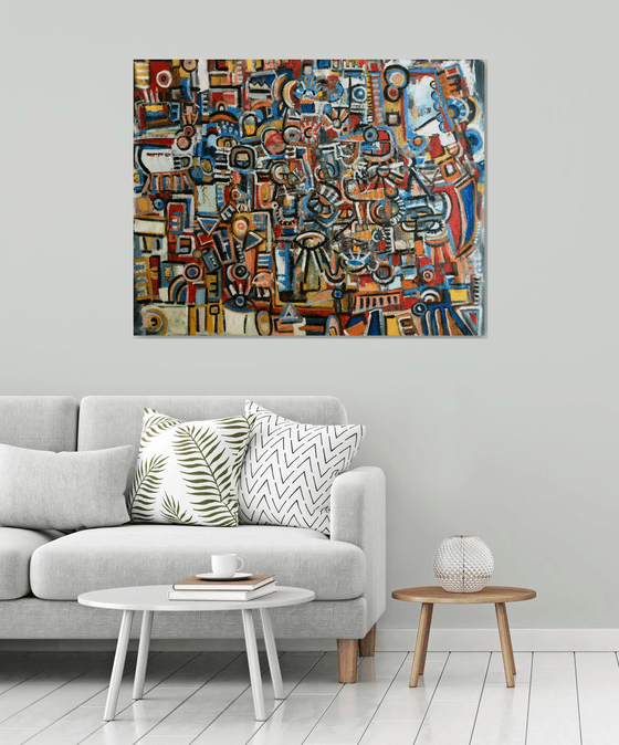 The passage of the birds. Large abstract painting.