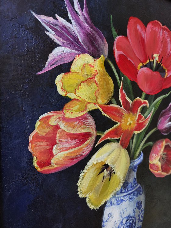 Tulips in Chinese Vase