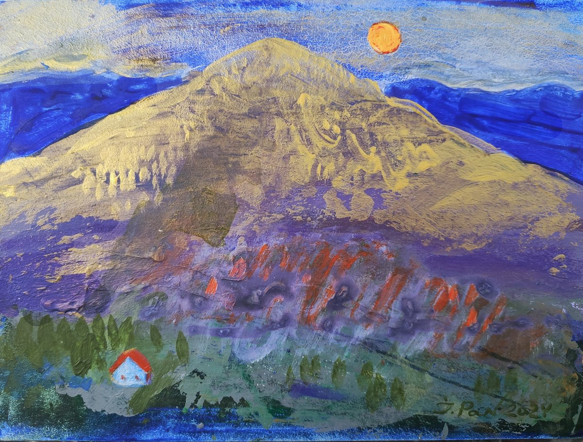 Impressionistic Landscape Acrylic Painting By Inna Pantelemonova, 10 X 8, Full Moon, Original Artwork