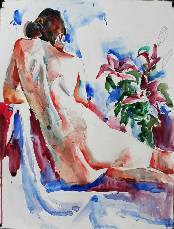 Nude with Lilies