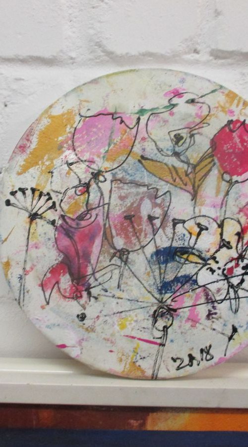abstract flowerpower Oilpainting round canvas 11,8 inch by Sonja Zeltner-Müller