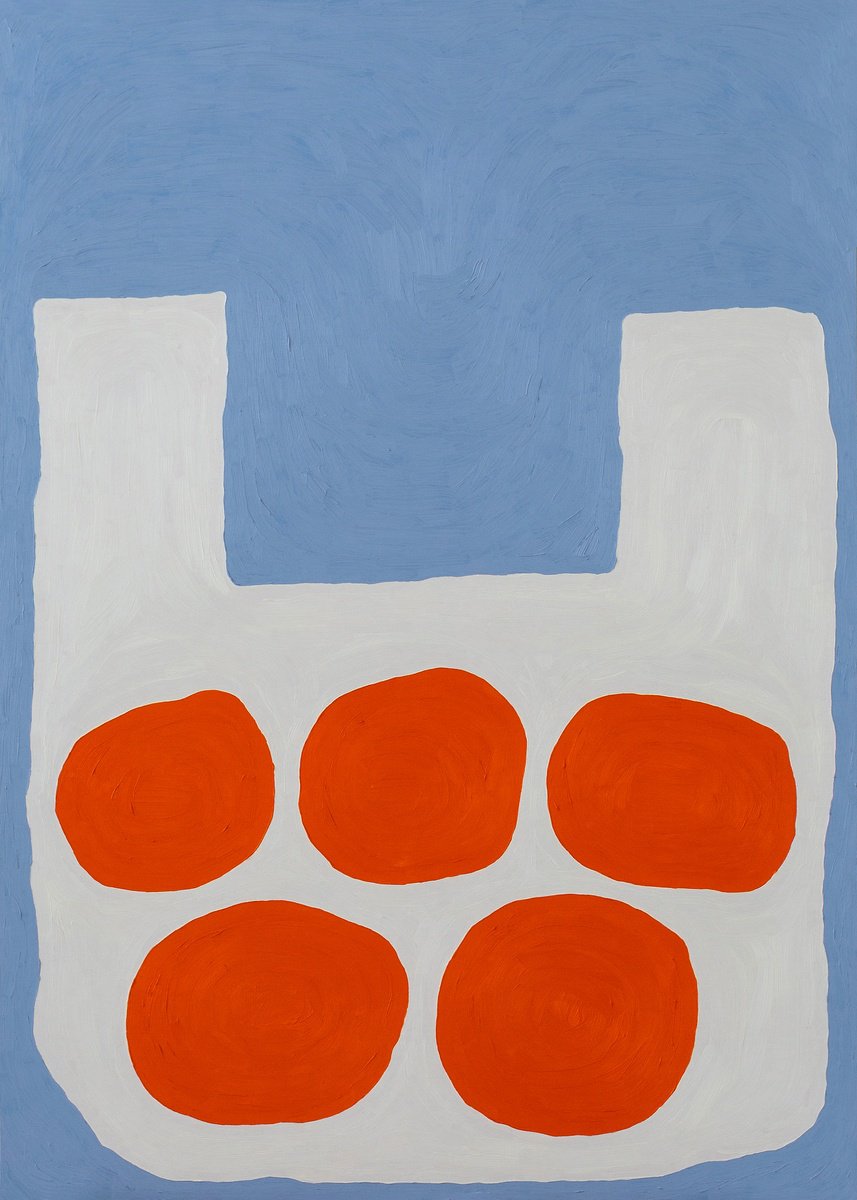 Naive Still Life Oil Painting By Ayesha Pearce, 23 X 33, 5 Oranges In A Bag, Original Artwork