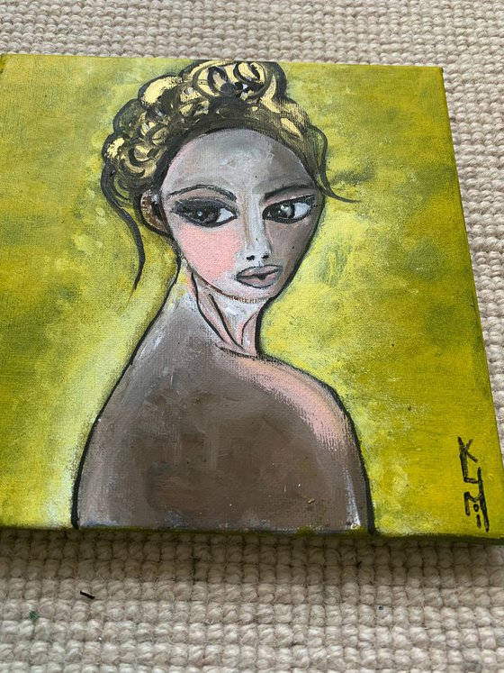 Portrait of Woman Small Paintings Gift Ideas For Her Girl Home Decor Wall Art Decor 8”x8”