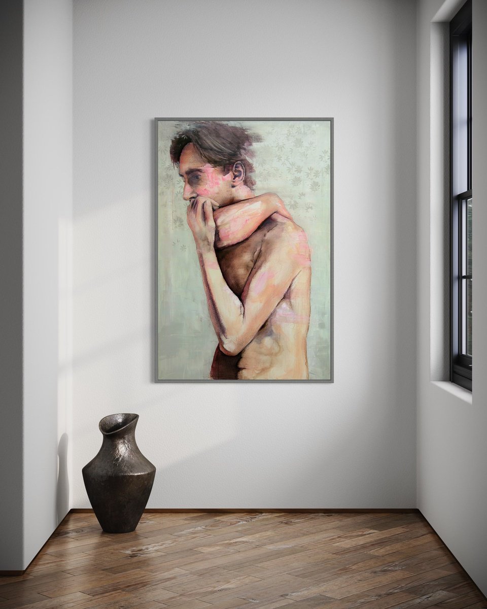 Expressive Portrait Acrylic Painting By Dario Moschetta, 39 X 59, Human Aerodynamic 11, Original Artwork