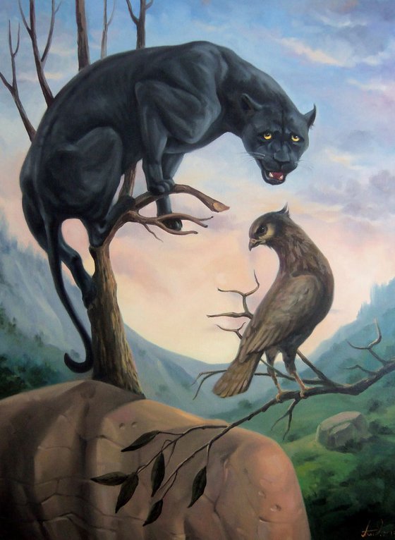 Black panther 60x80cm, oil painting, surrealistic artwork