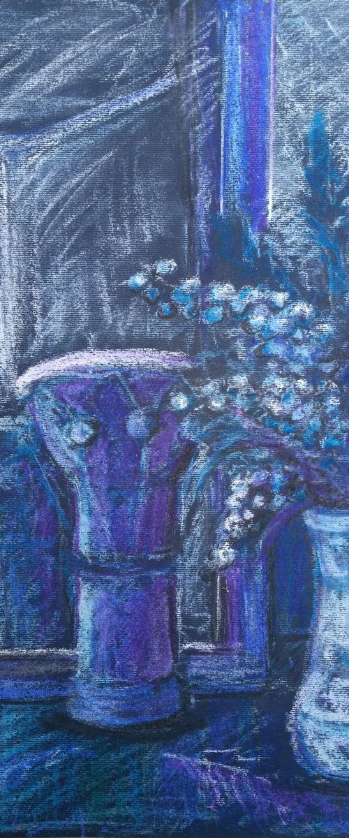 flowers and tam-tam drum in blue by Sara Radosavljevic