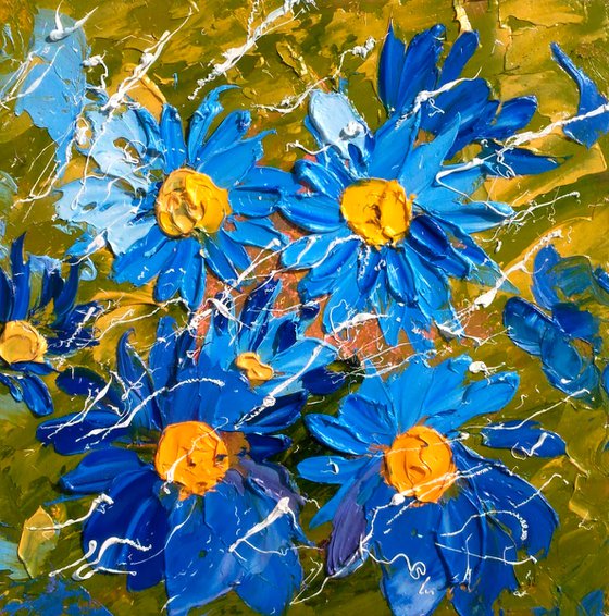 Daisy Painting Floral Original Art Meadow Flowers Oil Impasto Small Wall Art 6 by 6 inches