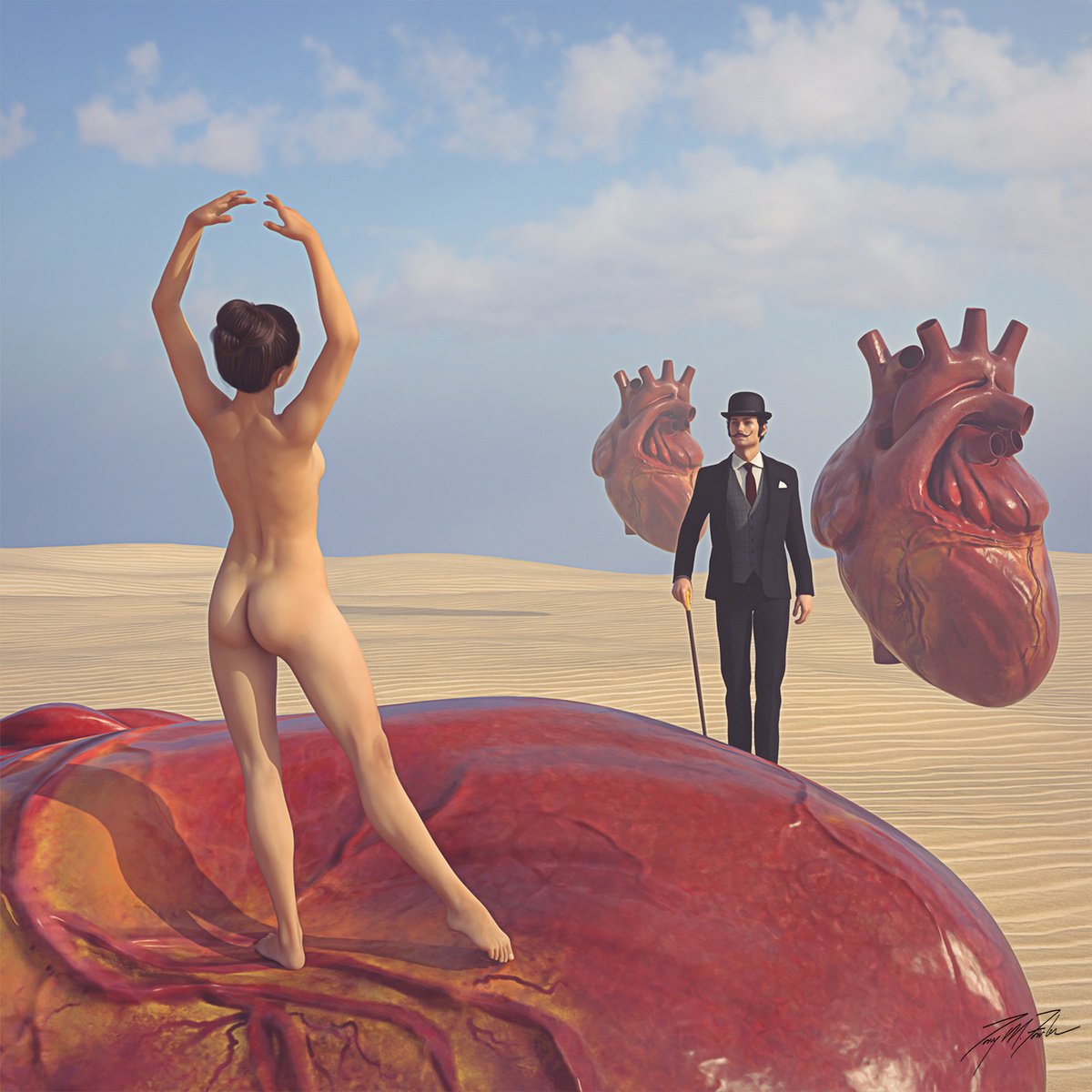 Surrealistic Portrait Giclee Print By Tony Fowler, 30 X 30", Battlefield Ii, Original Artwork