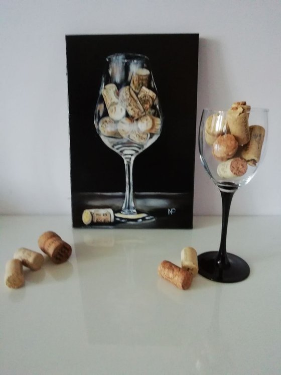 After party, glass, small, still life, original oil painting