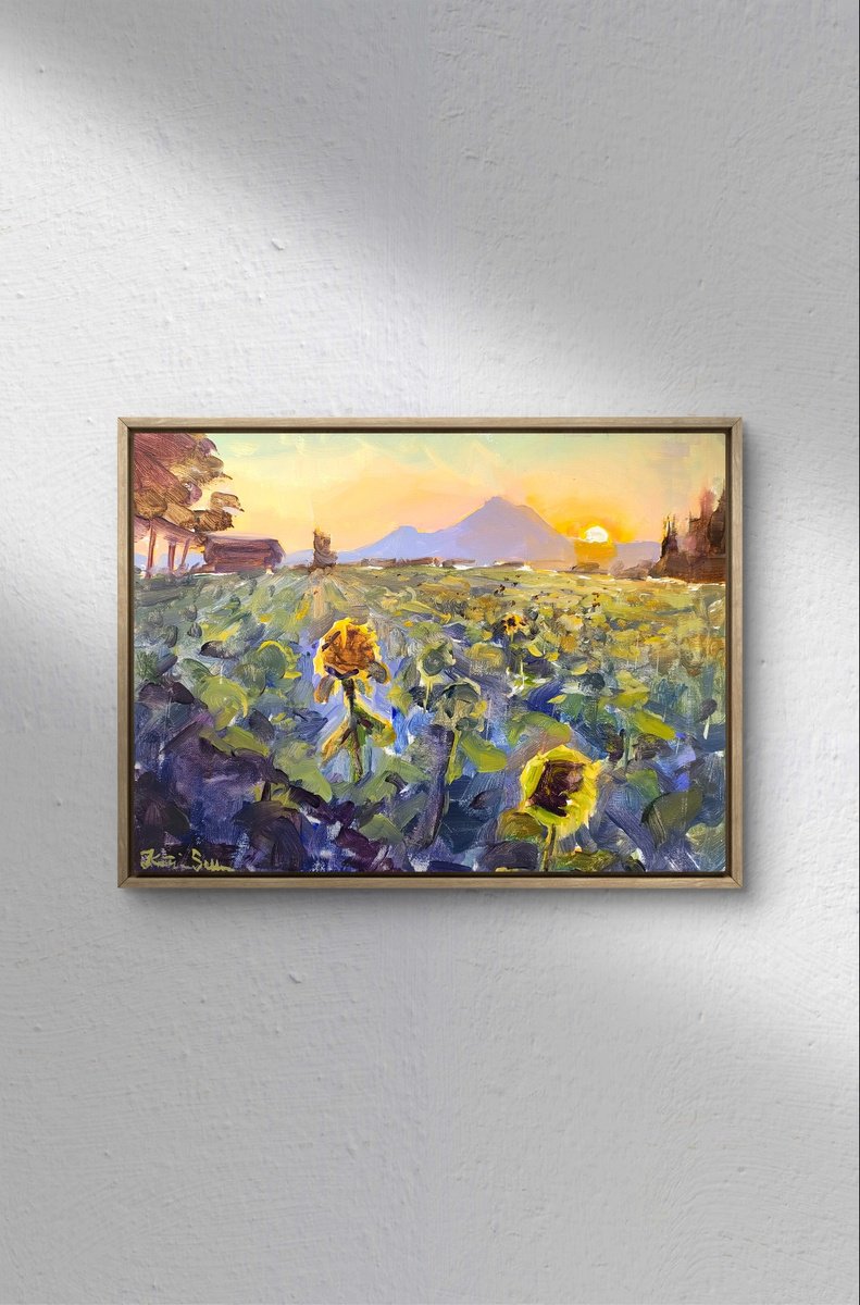 Impressionistic Landscape Acrylic Painting By Kristina Sellers, 12 X 9", Greeting The Sun, Original Artwork