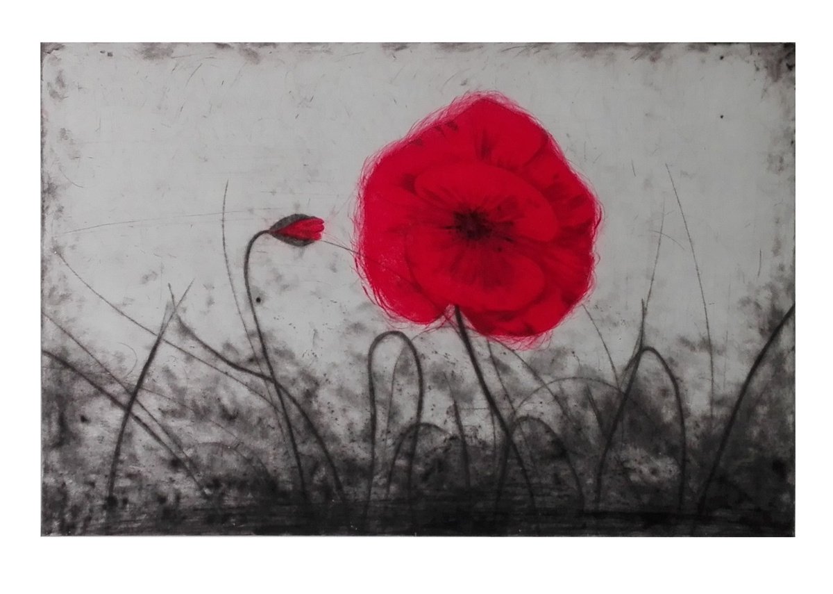 Impressionistic Botanical Etchings & Engravings By Kristina Vatova, 39 X 28", "Getting Away With Love Ii", Original Artwork