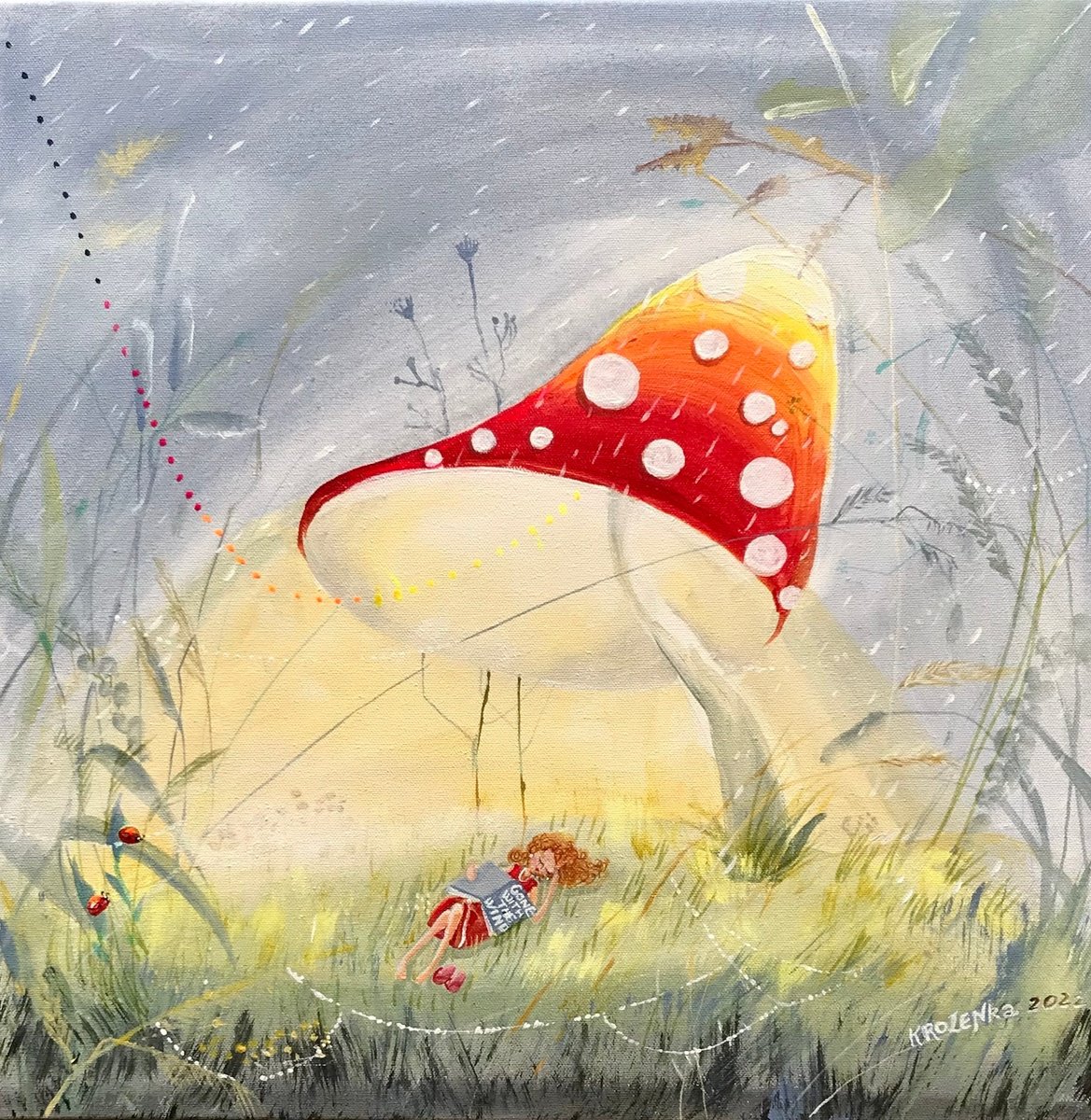 Botanical Acrylic Painting By Alexandra Krasuska, 20 X 20, My Time- Gone With The Wind, Original Artwork