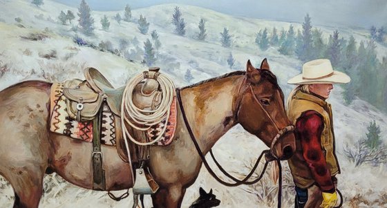 Snowland  Contemporary Cowboy Oil Painting Landscape  Figurative