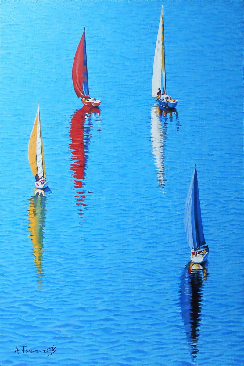 Seascape with Sailboats by Alexander Titorenkov