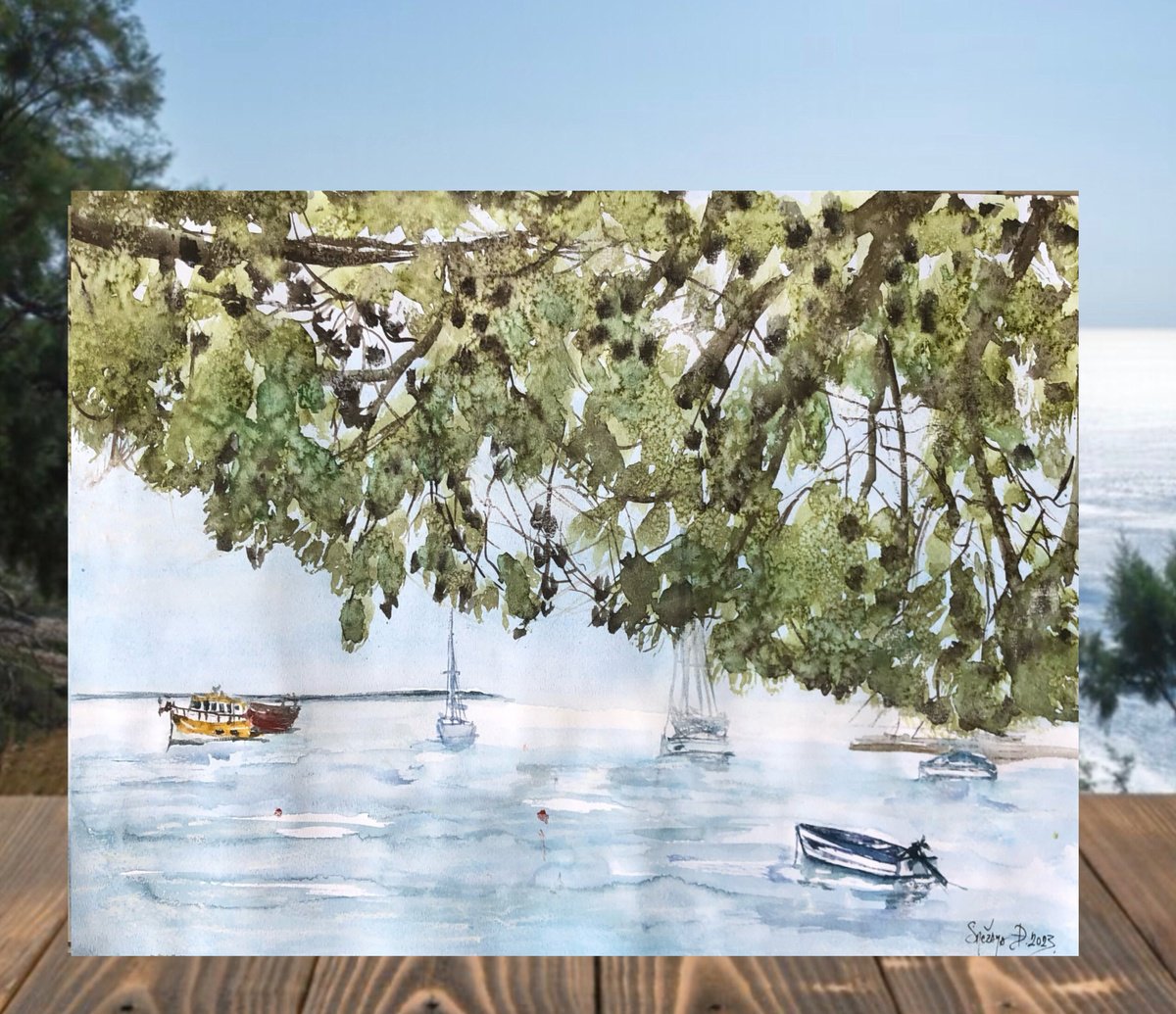 Impressionistic Landscape Watercolour By Snezana Djordjevic, 18 X 12", The Embrace Of The Sea, Original Artwork