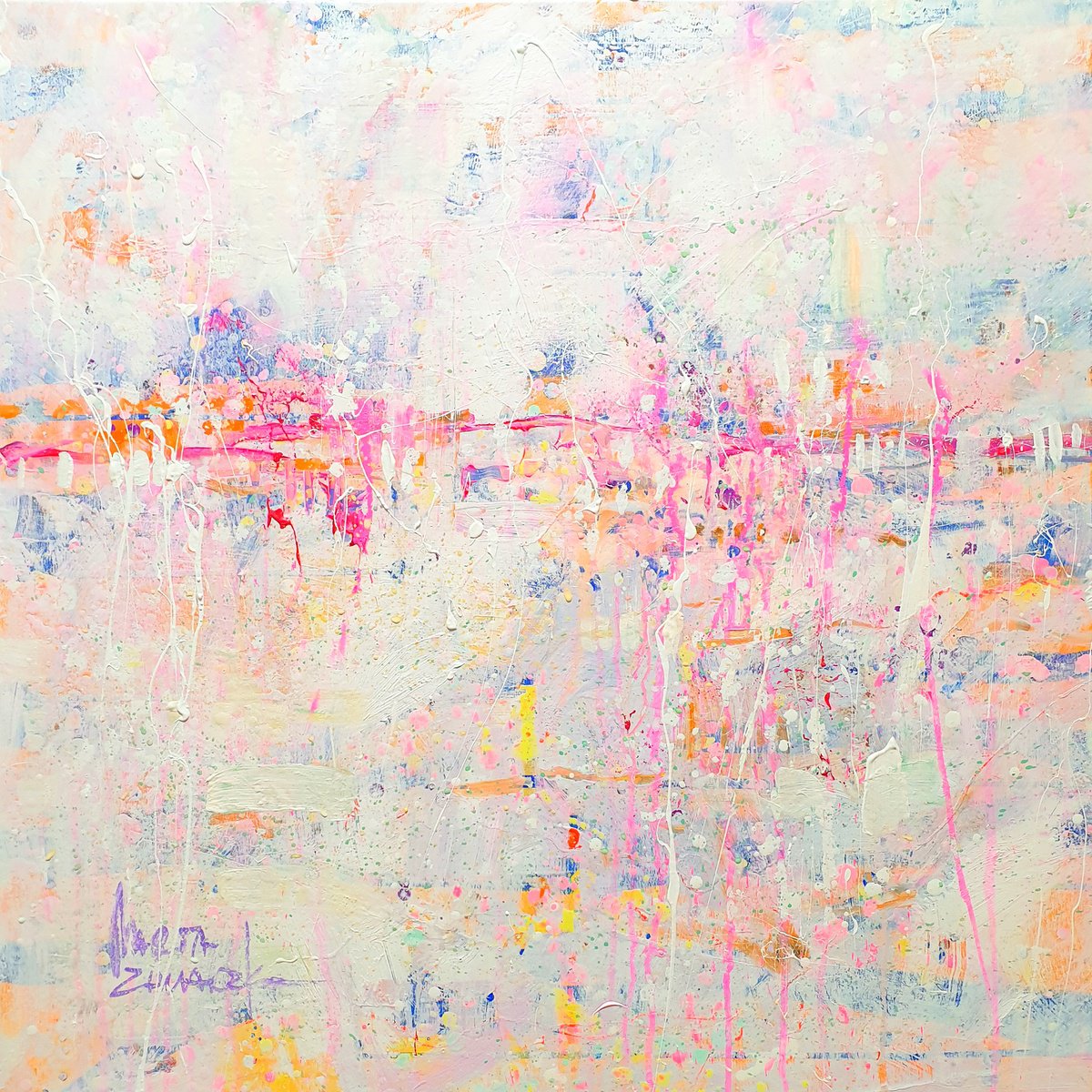 Impressionistic Landscape Acrylic Painting By Marta Zawadzka, 31 X 31", Winter Morning, Original Artwork