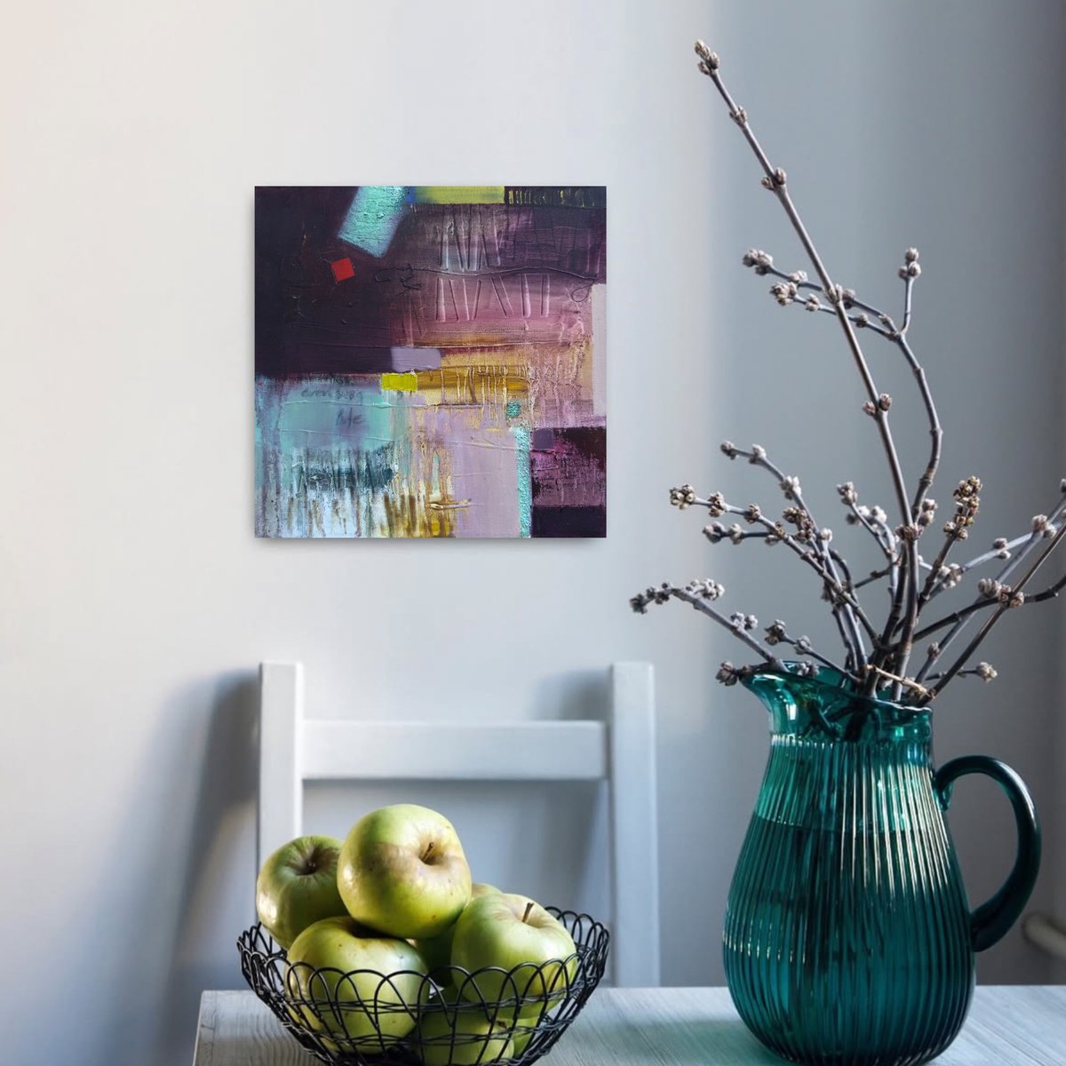 Abstract Oil Painting By Olha Laptieva, 11 X 11", Accidental Connections 3S, Original Artwork