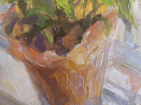 By the window", original one-of-a-kind, oil on canvas impressionistic style still life painting (18x24'') See time-lapse video attached