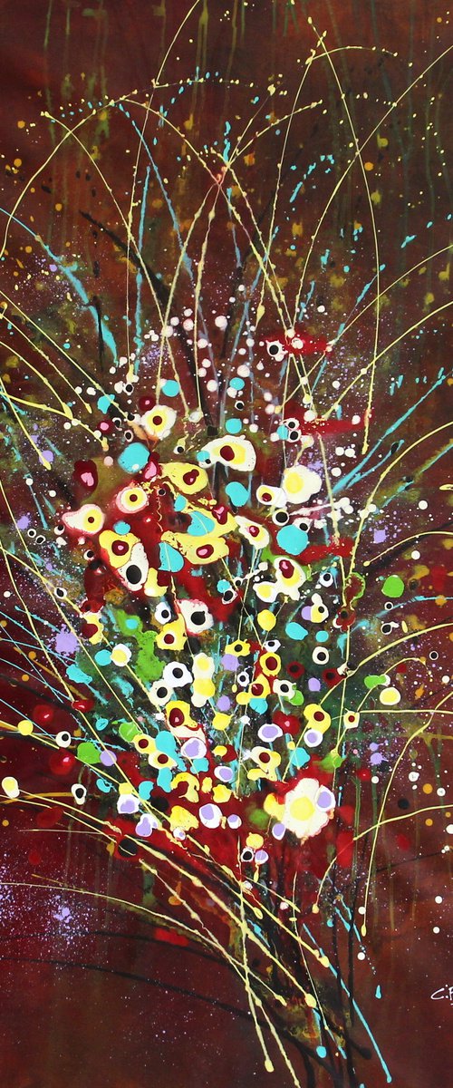 Folie Des Fleurs #6 - Extra large original abstract floral landscape by Cecilia Frigati