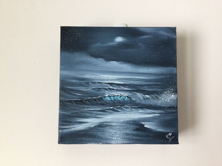 Night Surf Full Moon Over The Ocean Painting Artfinder