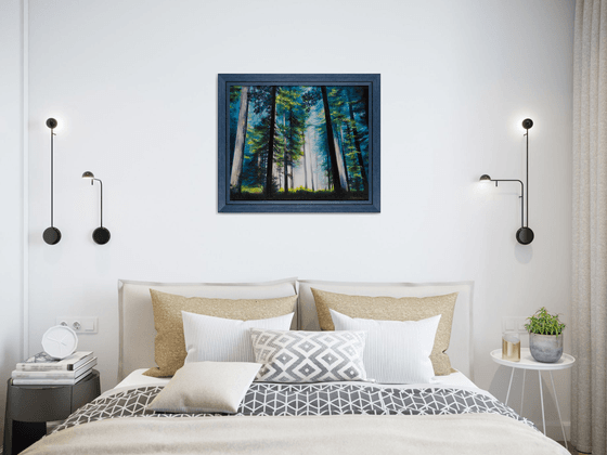 "Mysterious forest"  forest landscape summer  liGHt original painting  GIFT (2015)