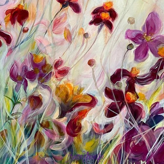 Happiness- Flower Meadow Painting