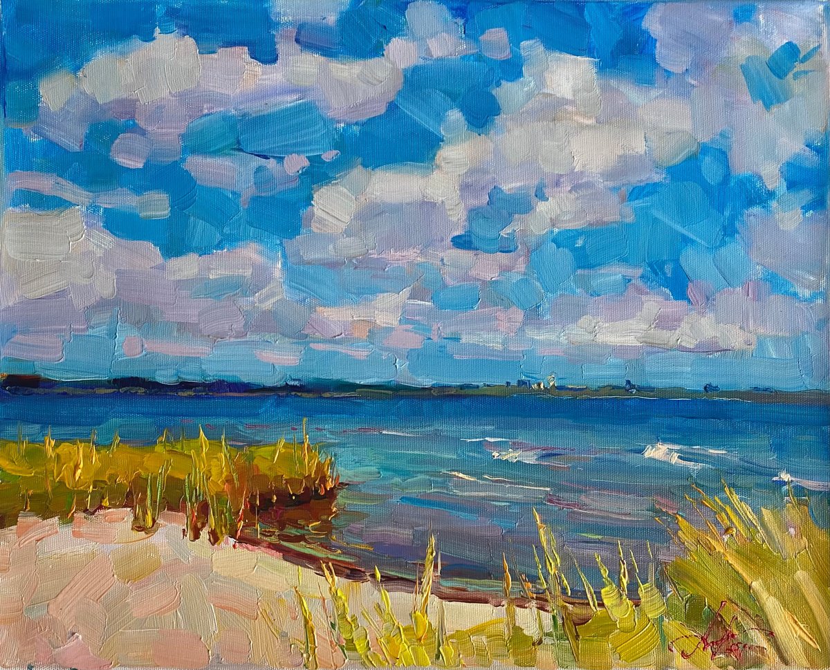 Impressionistic Landscape Oil Painting By Oleksii Chebotaru, 20 X 16", Lavender Clouds, Original Artwork