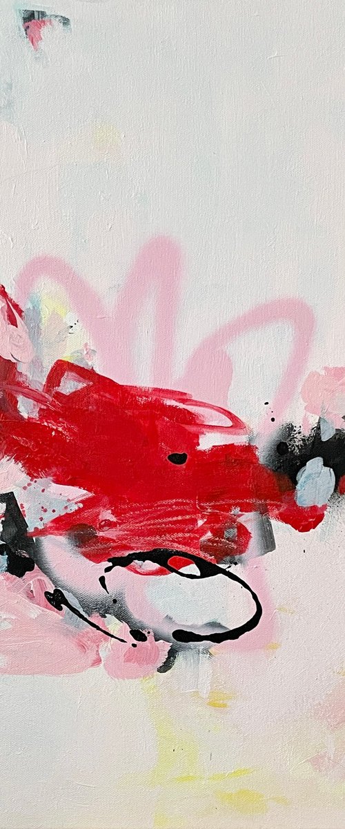 SMOOTH OPERATOR - 60 X 60 CM * ABSTRACT PAINTING ON CANVAS * RED *PINK * WHITE by Jani Vallentimi