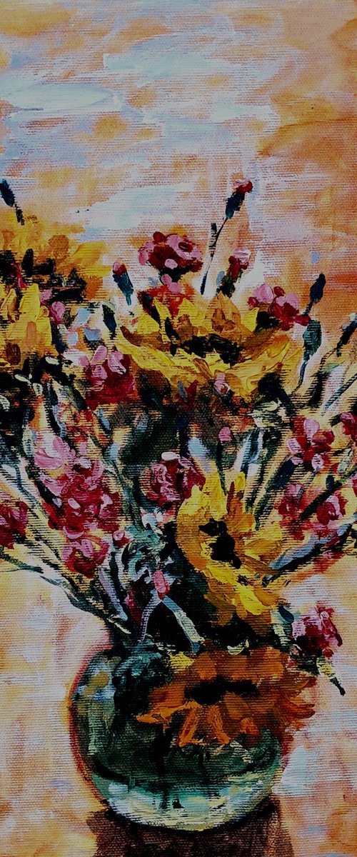 Sunflowers and carnations by Dimitris Voyiazoglou
