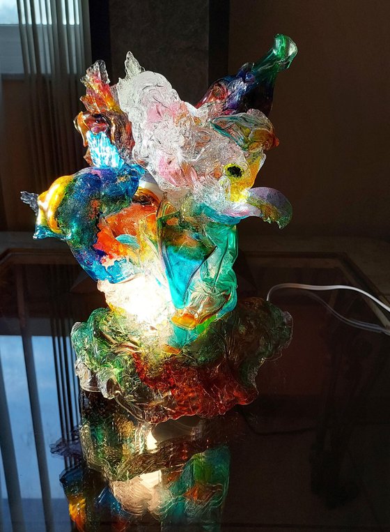 Lighted Glass Sculpture Birds