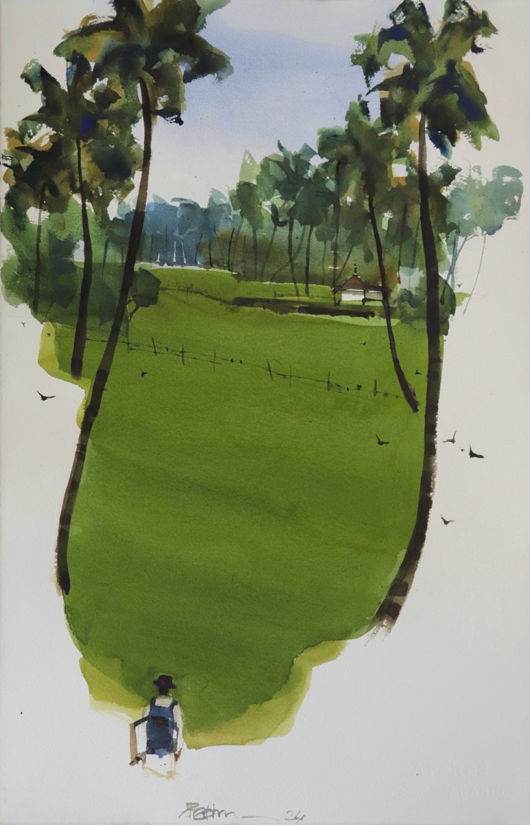 Impressionistic Landscape Watercolour By Prashant Prabhu, 15 X 22", Artist Is A Free Bird, Original Artwork