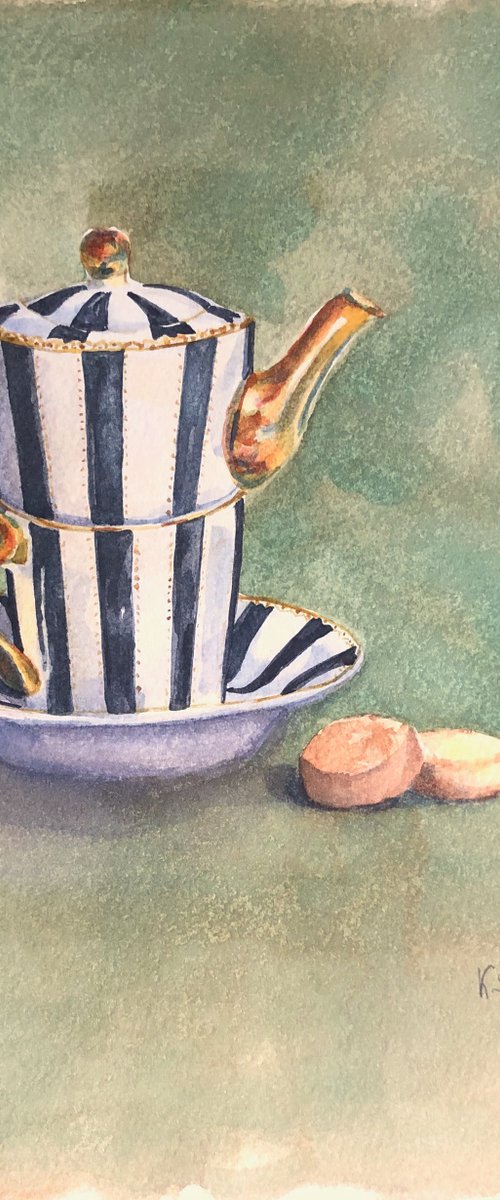 Tea and biscuits by Krystyna Szczepanowski