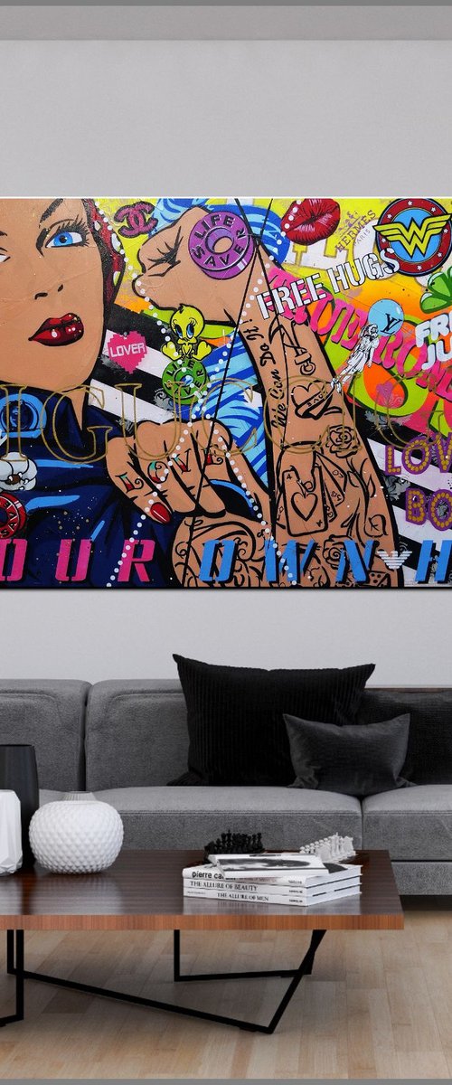 Rosie's Complete Love 270cm x 120cm Rosie The Riveter Textured Urban Pop Art by Franko