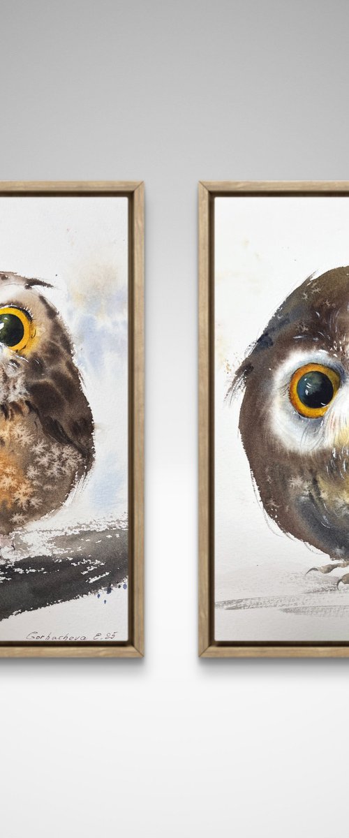 Owls (Diptych) by Eugenia Gorbacheva