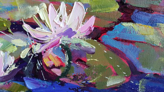 White lilies in the pond - painting flowers