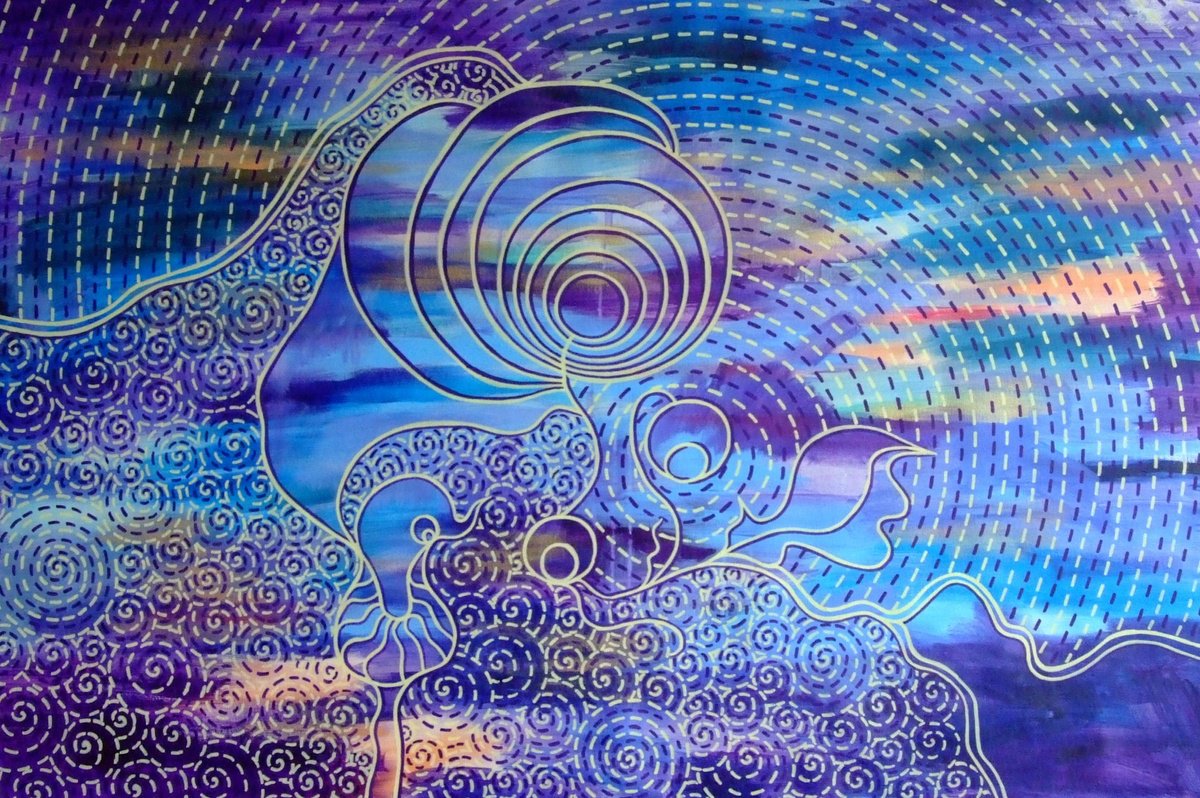 Abstract Acrylic Painting By Marina Krylova, 47 X 31", Enigma, Original Artwork