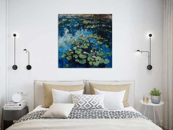 White Water Lilies - Original Oil painting - FREE SHIPPING