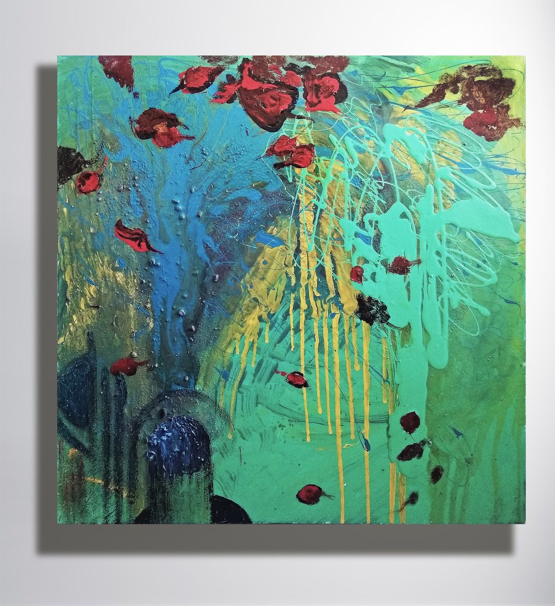 Abstract Landscape Acrylic Painting By Marya, 35 X 35", "Autumn", Original Artwork