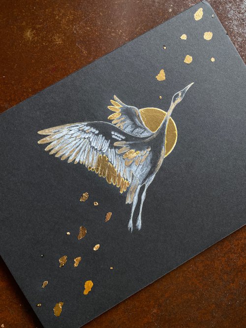 Gold Crane by Sandy Broenimann