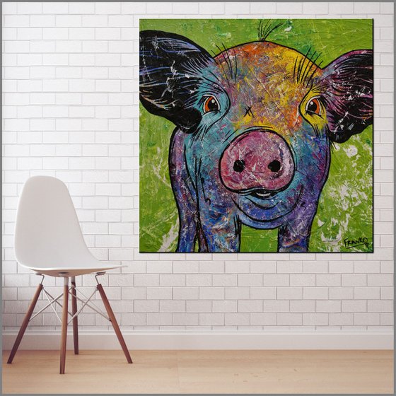 Don Junior 100cm x 100cm Pig Textured Abstract Realism Art