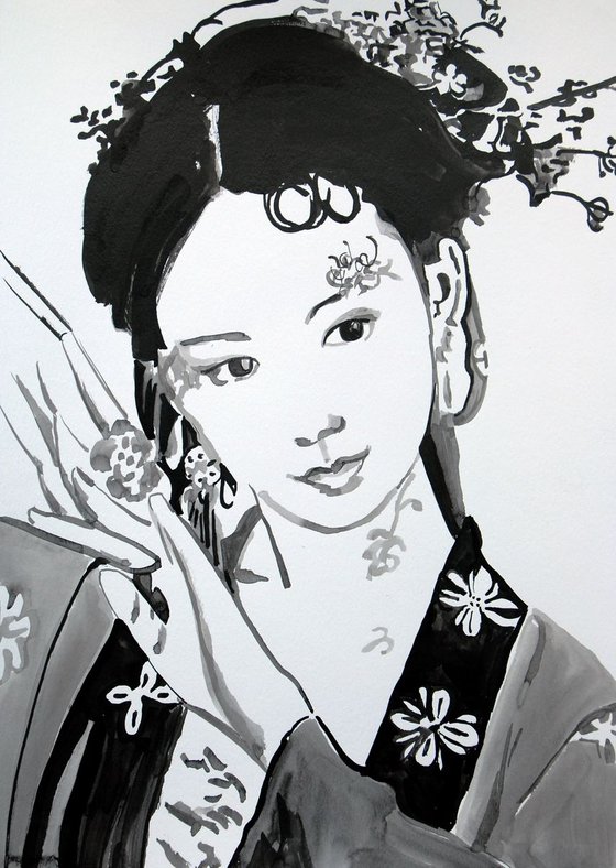 Woman in  silver kimono / 42 X 29.7 cm