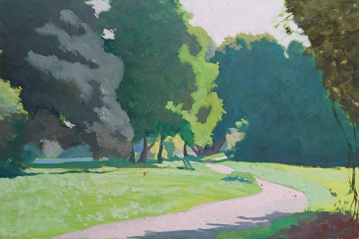 Impressionistic Landscape Oil Painting By Vasyl Koval, 24 X 16", In The Park, Original Artwork