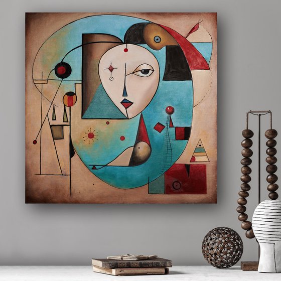 Geometric girl. Joan Miro style