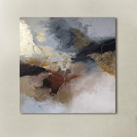 "Grit" Gray brown gold abstract acrylic art