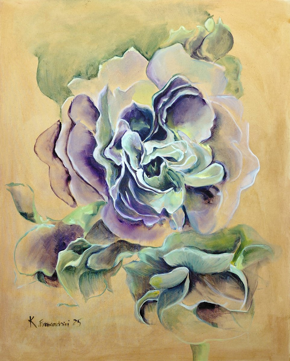 Organic Botanical Oil Painting By Karolina Franceschini, 26 X 30", Soft And Shimmering, Original Artwork